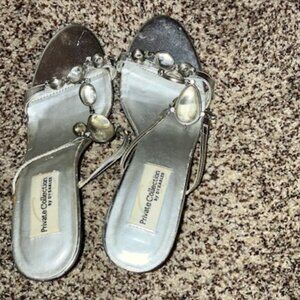 Silver Embellished Heeled Sandals – Size 7.5